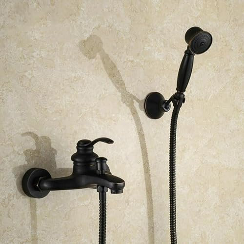 ZYCDP Badewannenarmatur Wannenarmatur Retro Einhebel Mischbatterie Badewanne mit Brause Wand-Duscharmatur Mit Handbrause, Schwarzer Antik