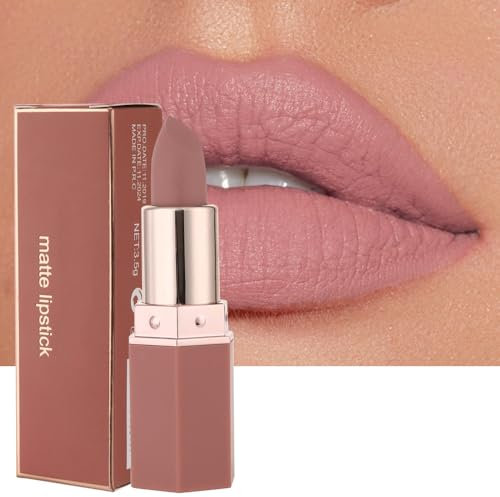 Matte Lipsticks for Women Long Lasting - Non Stick Cup Velvet Lip Gloss Lip Stain/Matte Nude Hot Pink Lipstick/Hydrating High Pigmented Smooth Lipsticks for Women Girls (03 Nude)