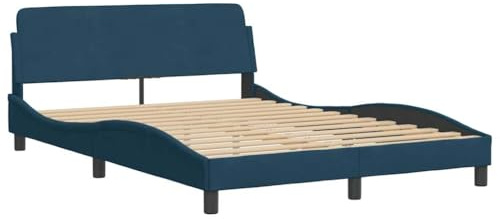vidaXL Bettgestell, Polsterbett Bett mit Kopfteil Dover, Bettrahmen mit Lattenrost für Schlafzimmer, Schlafzimmerbett Doppelbett, Blau 120x200cm Samt