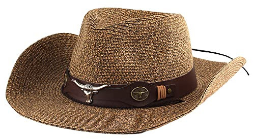 Faxianther Retro Strohhut Herren Damen Fasching Cowboyhut Westernhut Sonnenhut Panamahut Breite Krempe Stroh Hut Strandmütze Kappe Travellerhut Sommerhut mit Futterband