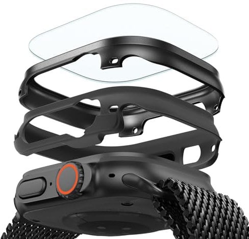 ESR Funda Apple Watch Ultra 2/Ultra con Protector de Pantalla de 49 mm (2023/2022), Protección Militar, Funda Aleación Aluminio con 2 Protectores de Vidrio, Mantente Original, Serie Armorite, Negro