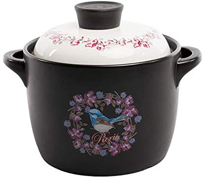 Tontopf, irdener Topf, Kochgeschirr, tiefes Blumenmuster, Keramik-Suppentopf, runder Keramik-Auflauf mit Deckel, Bai 2,64 Quart