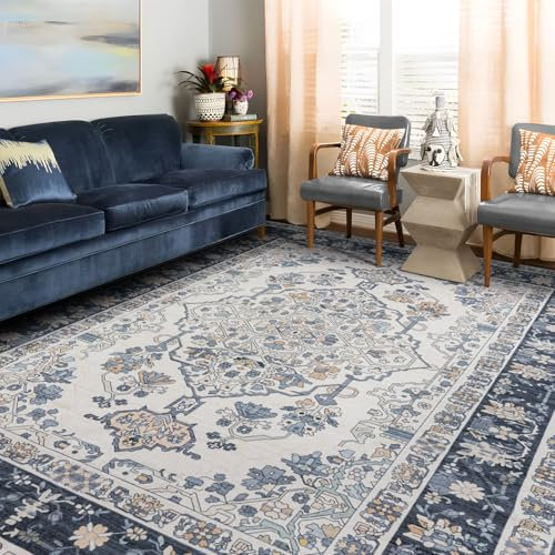 TALETA Orientalischer Teppich, Kurzflor Vintage für Wohnzimmer, Schlafzimmer, Esszimmer - Navy blau, 190 x 280cm