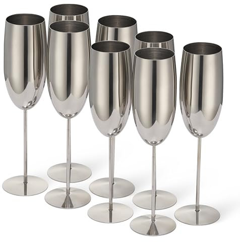 Oak & Steel - 8 Stainless Steel Champagne Flutes with Gift Box, 285 ml - Matte Rose Gold/Copper - Elegant, Solid & Unbreakable - Outdoor Parties, Picnic, Beach & Pool