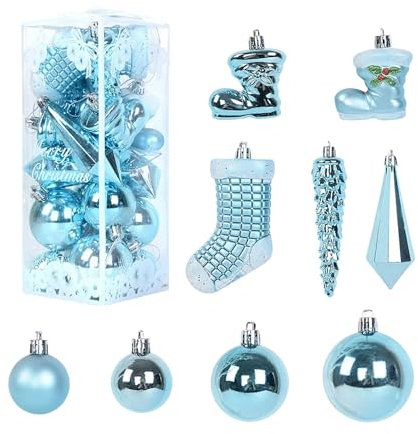 21Pcs Christmas Tree Decorations Christmas Baubles Ball Ornaments Decorative Balls Shatterproof Baubles Hanging Decorations For Xmas Tree Holiday Wedding Party (21, blue)