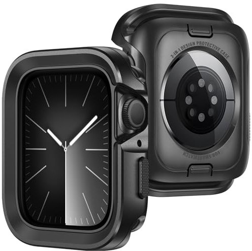 ZZDZZ 2 en 1 Funda Compatible con Apple Watch SE Series 6/5/4 44mm, Dura Metál Bumper Resistente Arañazos Protección Carcasa para Apple Watch 44mm (Negro)