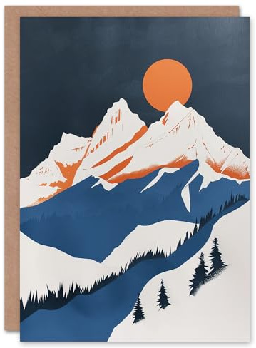 Artery8 Greeting Card Modern Switzerland Winter Mountain Landscape Blank For Him Or Her Art Birthday Card
