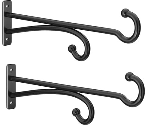 38cm Plant Hanger Hook Outdoor Indoor – Planter Hooks for Hanging Plants, Plant Wall Hooks, Brackets for Hanging Plants, Baskets, Wind Chimes, Bird Feeders, Lanterns, Bird Houses (Black, Metal, 2Pack)