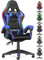 bigzzia Gaming Chair with RGB Computer Chair with Light Reclining PU Leather Video Game Chair with Headrest Adjustable Lumbar Support- Blue