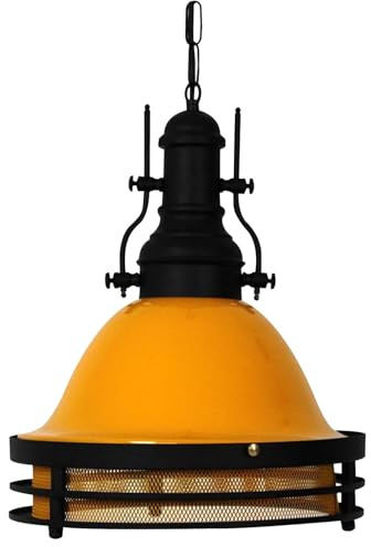 bamyum Turami Pendelleuchte Vintage Industrial Ø32 cm, Küchenlampe Hängend Vintage, Hängelampe Esstisch Wohnzimmer, Lampenschirm Hängelampe Esstisch, Pendelleuchte Schwarz-Gelb, Küchenlampe Hängend