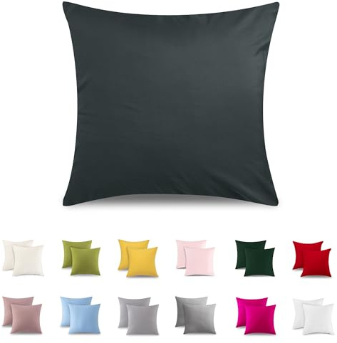 ATsense 2er Set Kissenbezug 40x40 cm - 100% Baumwolle, Anthrazitgrau Kopfkissenbezug Weich und Hypoallergen, ÖkoTex Zertifiziert, Kissenhülle mit Reißverschluss für Allergiker Geeignet