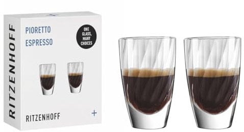 RITZENHOFF 3991003 2in1-Glas für Schnaps oder Espresso - 40 ml - 2er Set - Pioretto, transparent mit feiner-Struktur - Made in Germany