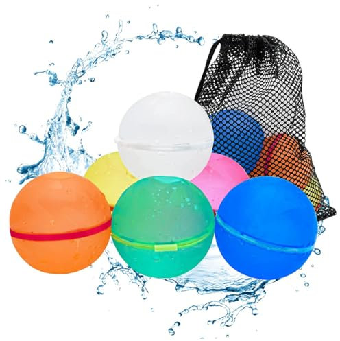 YUZNA 10 PCS Reusable Water Balloons, with Mesh Bag, Magnet Self-Sealing, Quick-Fill, for Water Fights, Pool, Beach & Family Activities