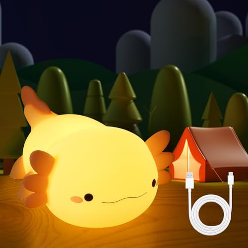 URAQT LED Silikon Nachtlicht Kinder, Niedliche Silikon Nachttischlampe, Rosa Axolotl Nachtlicht, Touch-Steuerung, Baby Mädchen Junge, Zimmer Deko
