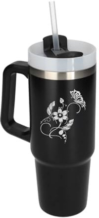 Minimalistischer Thermobecher mit Butterfly-Blume, lasergraviert, isoliert, extragroß