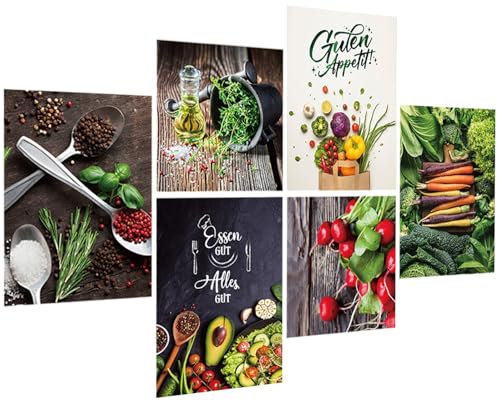 6er Set Wandtattoo Küche Gemüse - Wandtattoo Küche mit Sprüche Selbstklebend -Essen gut Alles gut - Wandaufkleber Wandbild für Deko Restaurant Küche Flur Wohnzimmer Schlafzimmer Wohnzimmer (E)