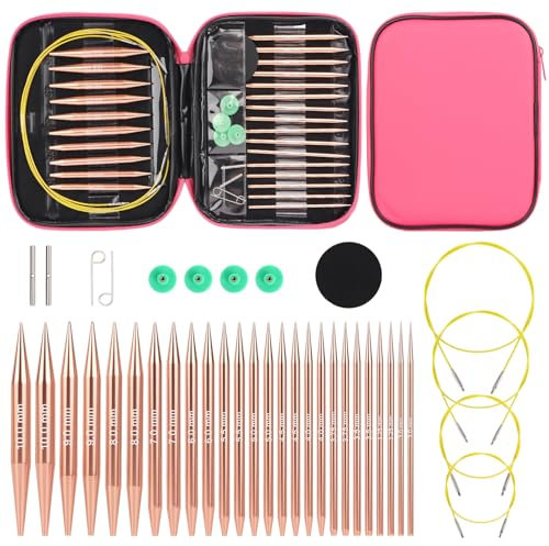 Reessy Circular Knitting Needles, Interchangeable Circular Knitting Needle Set with Case & Accessories, 13 Pair Round Knitting Needles 3.0 mm-10.0 mm for Beginners Adults