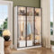 Wiuzo Geräumiger weißer Kleiderschrank mit 3 Glastüren,1 Schublade und 1 Kleiderstange,mit LED-Licht,110X50X160cm