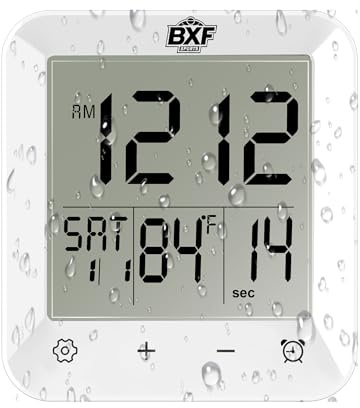 BXF SPORTS Digital Shower Clock Waterproof,Bathroom Extra Large LCD Screen Wall Clock Timer,Countdown,Moisture Proof,Anti Splash,Display Temperature,Time,Date and Week,Suction Cup,Hanging,Hole Stand