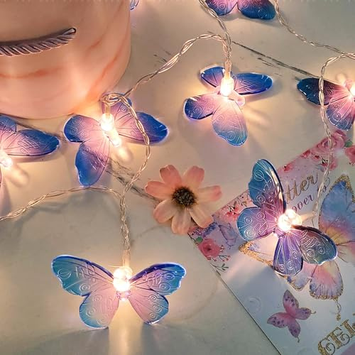 LED Schmetterling Lichterkette, Schmetterling Lichterketten Innen Batteriebetrieben, Deko Aesthetic Schmetterlinge LED Lichterkette Kinderzimmer für Balkon, Party, Hochzeit Deko (Lila, 2M 10LED)