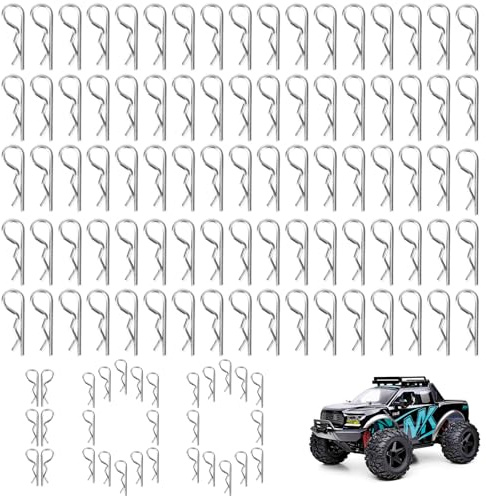 100 Stücke RC Karosserie R‑Clips, M1.5*25, Edelstahl R‑Splinte, Metall Sicherungsstifte, Silberne Karosseriehalter, Splinte Klammern, für 1/10 Ferngesteuertes Auto