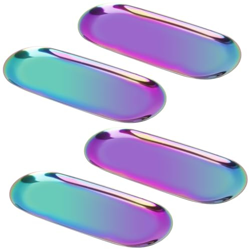 SYUTBOU 4 bandejas ovaladas de acero inoxidable, 23 x 9,5 cm, para velas, postres y joyas