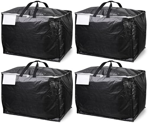 Moving & Storage Bags – HEAVY DUTY 100L - PREMIUM Grade, Reusable Zippered Tote for Moving House, Clothes Storage, Camping, Attic & More – Industrial Strength Laundry & Utility Bag (4 Bags)