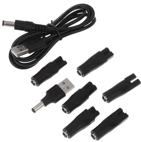 7 Pcs USB Shaver Charger Cable Kit,Shaver Replacement Charger USB Adapter,5V USB Black Electric Shaver Chargers & Power Supplies,Suitable for Men a Must-Have for Family Bathroom Travel