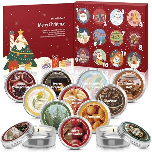 Scent-Hi Adviento Calendario Velas 2026 Aromáticas Navidad | Cera de Soja 100% Natural, Vela Aromática Caja de Regalo para Regalo Calendario de, Yoga Acción de Gracias Navidad Regalos