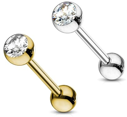 viva-adorno Barbell Piercing Stab Zungenpiercing Kristall Stecker Hantel Chirurgenstahl 316L beschichtet Zirkonia Z309n