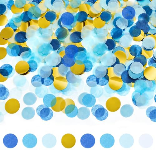 Yatrosynth 1cm Konfetti Rund, ca. 6000 Stück Glitzer Konfetti Bunt, Mehrfarbig Runde Streudeko Tischdeko, für Luftballons, Geschenkbox, für Geburtstag Hochzeit Party Dekoration(50g) - Blau Gold