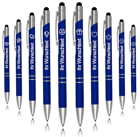 Gravurmaster Kugelschreiber mit Personalisierter Gravur Wunschtext, 10–1000 STK 2-in-1 Ergonomisch Kugelschreiber mit Touchpen, Geschenk für Business, Büro, Schule & Vertragsunterzeichnung, 20 STK
