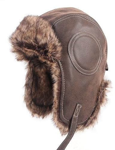 HTTDSLF Unisex Winter Fliegermütze mit Ohrenklappen, Unisex Wintermütze Fliegermütze Trappermütze mit Kunstleder, Warm Bombermütze Russenmütze Aviatormütze für Snowboarden Skaten Radfahren
