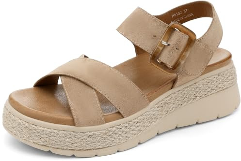 UBFEN Womens Platform Sandals Low Wedge Espadrille Orthopedic Arch Support