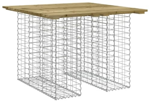 WHOPBXGAD Garden Table Gabion Design 100x102x72 cm Impregnated Wood Pine Outdoor Dining Set with Galvanised Steel Base Rustic Patio Furniture for Backyard Garden Use Heavy Duty