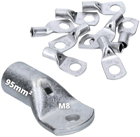 Cembre A19-M8 - 10 capicorda tubolare, 95 mm², M8, in rame, stagnato per un collegamento sicuro dei cavi, collegamento professionale con foro per vite M8, 10 pezzi