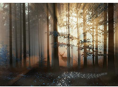 Runa Art Fototapete Wald Hirsch 352 x 250 cm Vlies Tapeten XXL Moderne Wandtapete Wohnzimmer Schlafzimmer Blau Braun 9387011c
