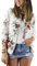 ECOWISH Damen Casual Jacke Blumenmuster Langarm Bomberjacke Reißverschluss Stehkragen Outwear Kurz Coat Herbst Frühling Weiß S