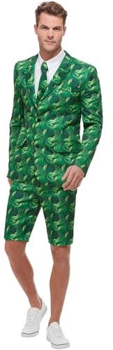 Smiffys Tropical Palm Tree Suit, Green with Jacket, Shorts & Tie, Stand Out Suits Fancy Dress, Comedy Dress Up Costumes
