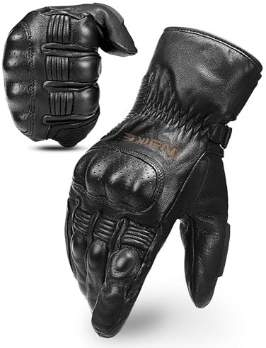 INBIKE Motorradhandschuhe Herren Leder Damen Winter Motorrad Handschuhe CE Thermo Warm Winterhandschuhe Schwarz S