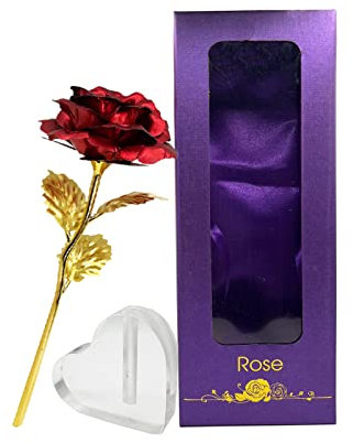 TINYOUTH 24k Gold Forever Rose, 24K Red Rose Gold Plated Rose Flower with Stand for Loved One Mother Friends, Valentine's Day, Mother's Day, Thanksgiving, Birthday, Christmas