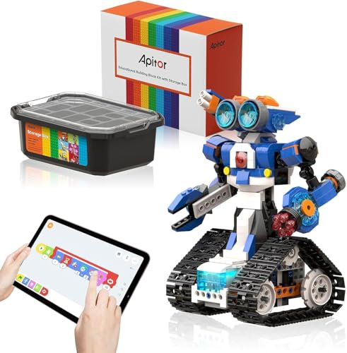 Apitor Robot J Programmierbarer Roboter mit Aufbewahrungsbox, 6-in-1 Kreativer Roboter/Panzer Bausatz für Kinder, pädagogisches Programmiergeschenk für Jungen und Mädchen von 7-12 Jahren