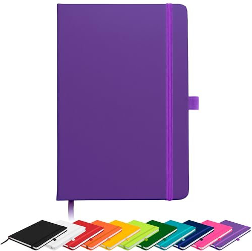 Blocco note per appunti, in formato A5, pagine bianche senza righe, con copertina rigida, blocchetto, diario, colore: Viola