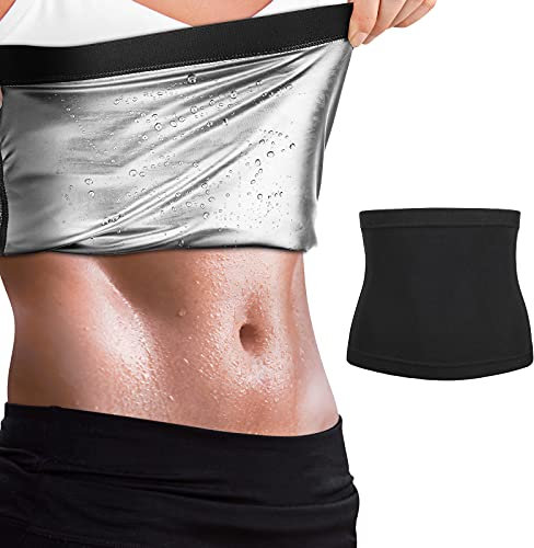MoKo Damen Bauchweggürtel, Fitness Gürtel Schwitzgürtel zur Fettverbrennung Abnehmen Gürtel Bauchgürtel Waisttrainer Taillenformer Fettverbrennungsgürtel für Fitnesstraining, L/XL - Schwarz/Silber
