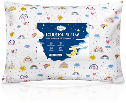 Babebay Toddler Pillow,13X18 Soft Toddler Pillows for Sleeping, Machine Washable Kids Pillow with Cotton Pillowcase, Perfect for Travel, Toddlers Cot