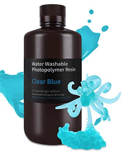 ELEGOO Resin Wasser Abwaschbar 1000g Transparent Blau, 405nm LCD UV-Härtung 3D Drucker Resin Water Washable Resin für MSLA/LCD/DLP Resin 3D Drucker