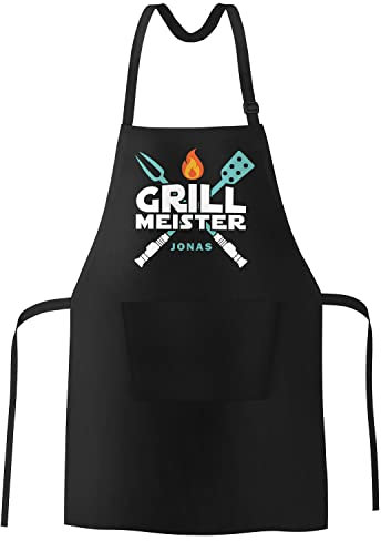 MoonWorks® Grill-Schürze für Männer mit Name Grillmeister Parodie Sternensaga lustig Grillmeister schwarz Herren