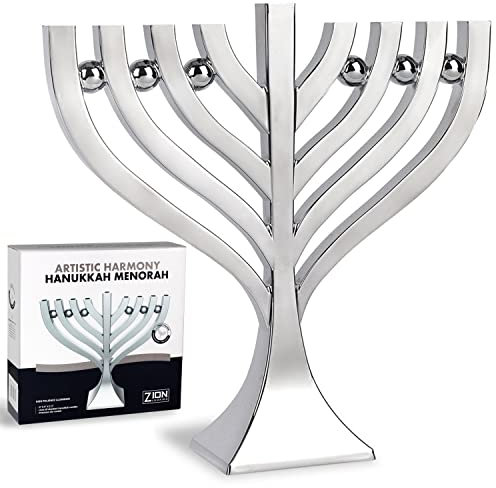 Zion Judaica Harmonie-Kerze, Menora Präzisionsdruckguss, Hanukka-Körper mit einem hochglanzpolierten Finish, Verwendung mit Standard-Chanukah-Kerzen