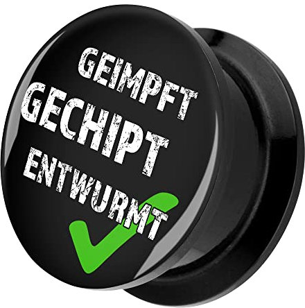 Piercingfaktor Ohr Plug Kunststoff Flesh Tunnel Piercing Ohrpiercing Picture Motiv Comic mit Spruch Geimpft Gechipt Entwurmt 30mm Schwarz