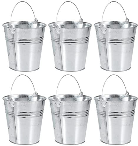 Angoily 6 Stücke Mini Zinkeimer Silber Gastgeschenk Hochzeit - Metalleimer Mit Tragegriff für Bonbons Tischdeko - Blecheimer Gartenpflanzen für Home Party Dekoration (10.5x7.2x10.5 cm)